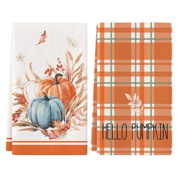 Toalla de cocina, paño de platos, toalla de mano con diseño de hojas de arce y calabaza de otoño, decoración festiva, tela suave y absorbente, decoración de cocina, decoración de mesa de comedor, artículos de cocina, decoración del hogar