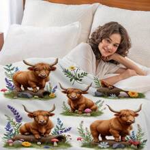 Cozy Floral Highland Cow Print Flannel Throw Blanket - Soft, Warm & Versatile For  , Adds A Modern Touch To Your Home, Creating A Comfortable Bedroom Style.   Suitable For All Seasons, Polyester,    Washable, Machine Washable, Lightweight, Breathable, Comfortable, Warm, Unique,280gsm, Suitable For Him And Her, Suitable For Napping, Camping, Traveling, Family, Daily Life Office Decoration, Birthday Anniversaries, Valentine's Day, Thanksgiving, Christmas, Halloween, Mother's Day, Father's Day, Weddings, New Year Gifts For Her, Him, Family, Boyfriend, Girlfriend Father, Family Member, Mother, Lover, Daughter, Son, Grandfather, Grandmother, Friend,  Classmate And Pet. Sofa,Bed,Car,Bedroom,Living Room,Office, Outdoor Camping, Beach,Wall Decoration Ships From USA - 多色8 - 查看 7