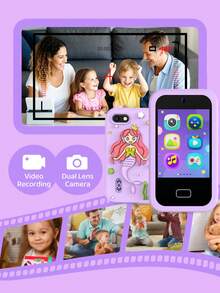 Juguete de teléfono inteligente para niños con cámara dual, juegos, multifilros y pegatinas, reproductor de música para niños pequeños con funciones que incluyen alarma de juego, formación de hábitos, libros ilustrados, dibujo, calculadora, video, juguetes de sirena para teléfono para niños y niñas de 3 a 10 años, regalos de Navidad y cumpleaños, juguete de teléfono para niños, mejores regalos para volver a la escuela y cumpleaños - Multicolor - Ver 3