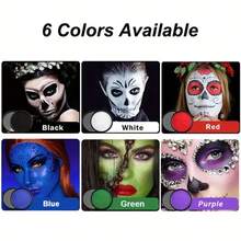 VERONNI 30g Water Activated Face And Body Paint With 1 Brush, Water Soluble Monochrome Face Painting Kit For Stage, Screen, Cosplay, And Halloween Makeup, Available In White, Black, Red, Green, Blue, Purple - 彩色 - 查看 5