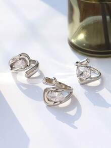 3pcs/1pc Minimalist Silver Zirconia Design Stainless Steel Rings, Accessories, Jewelry For Women, Suitable For Summer Wear - Silver - View 5