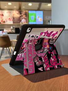 1 件装，黑色酷炫蝴蝶图案双面印花旋转平板电脑保护套，透明亚克力后盖，适用于 iPad 10/9/11（2025 年款），支持自动唤醒/睡眠，多角度支撑，带笔槽，办公和学习必备的保护套配件，非磁性保护套。 - 粉色 - 查看 6