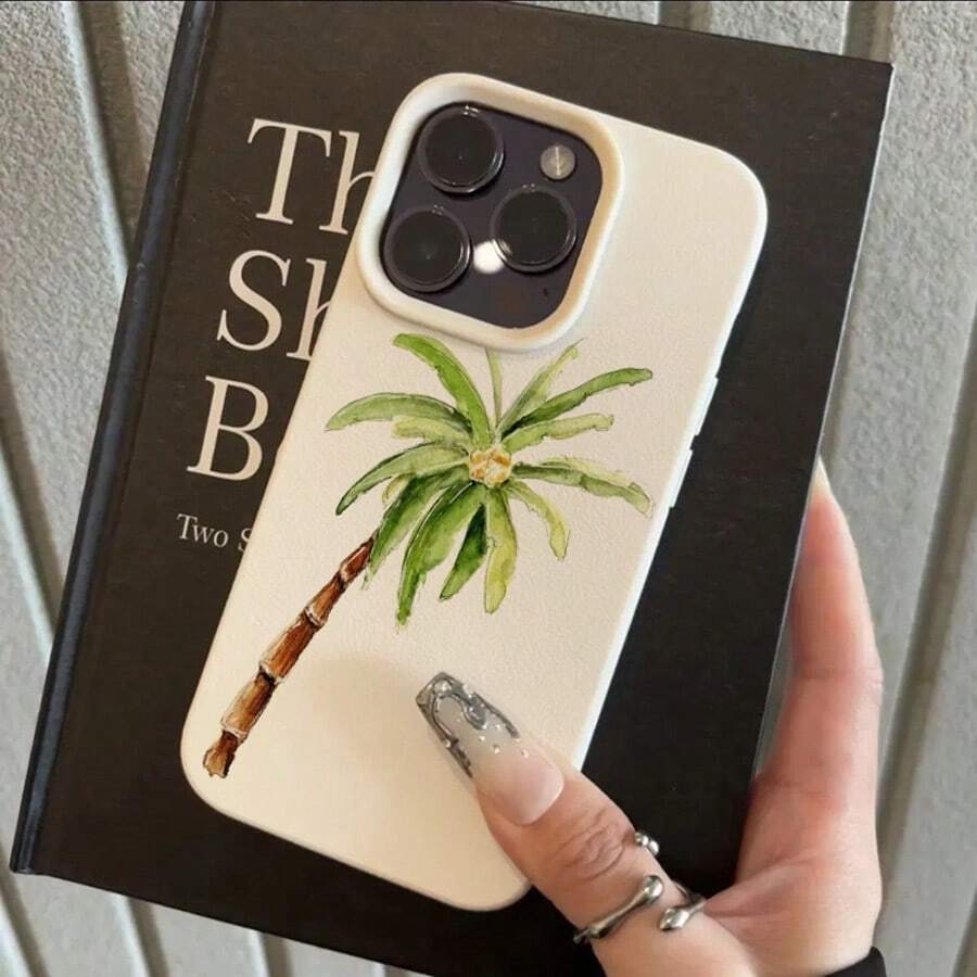 1 pieza Funda de teléfono con diseño de árbol de coco de material TPU para verano, compatible con iPhone/teléfonos, versión internacional, no la versión nacional - Blanco - Ver 1