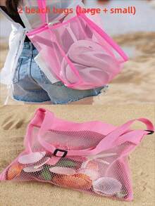 1个亮色网眼沙滩手提袋(尺寸:长22厘米 x 宽25厘米) - 轻便,配有可调节肩带,可折叠设计,适合户外活动、野餐和贝壳收集,是海滩必备单品 | 亮色手提袋 | 耐用提手,男女皆宜,可用作沙滩游泳派对用品、送给朋友或女性的礼物、旅行用品 - 彩色 - 查看 4