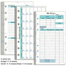6-Loch Lose-Blatt-Notizbuch Ersatz-Zubehör-Set, Wochenplan, Monatsplan, Haushaltsbuch Ersatz-Innenseiten, Handkonten Innenseiten, A6 Notizbuch Ersatz-Innenteil