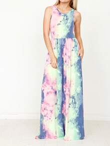 Retro Boho Woven Floral Pink Yellow Maxi Surplice Wrap Sah Dress Front Tie Flutter Sleeve - 粉紅色紮染 - 查看 7