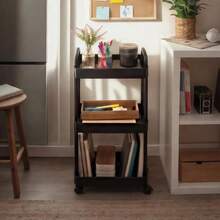 GAON.Carrito de Almacenamiento Negro con Ruedas Carrito Organizador Multiusos Carro de Servicio con 3 Niveles - 1 - Ver 2