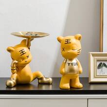 1pc Cute Tiger Tray Decor Ornament, Decorative Animal, King Of The Forest Tiger Figurine, Resin Adorable Animal Decor, Kids Room Decoration, Creative Gift Tray Ornament, Multiple Styles Available, Art Craft, Home Decor, Suitable For Bookshelf, Office, Living Room