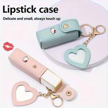 Sanrio 1PC Sanrio Hello Kitty Portable Lipstick Storage Box With Heart-Shaped Mirror - Leather Lip Balm Protective Case, Cute Keychain Pouch (Hanging Design), Mini Coin Purse & Lipstick Holder, Ideal Gift For Girlfriend, Bestie & Daily Use