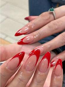 24 Peças Unhas Postiças Estilo Francês Vermelho Extremamente Simples, 1 Peça de Cola de Gelatina + 1 Lixa de Unha, Suprimentos de Unhas