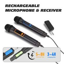 可充电无线手持麦克风，电池续航时间长达8小时，适用于直播/卡拉OK/会议等场合，即插即用