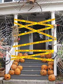 1 Roll Halloween Caution Tape, 4.8cm*25m Yellow Danger Warning Tape, Hazard Barrier Tape, Indoor Outdoor Creepy DIY Decor Accessory Suitable For Party, Doors, Dangerous Areas
