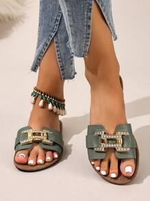 新款春夏时尚品牌 H 款女士拖鞋，休闲系带罗马凉鞋，舒适一脚蹬穆勒凉鞋，颜色：黑色、米色、棕色、平底、压花、沙漠钥匙、法式优雅水钻厚底坡跟凉鞋、沙滩鞋、简约室内/室外拖鞋、鳄鱼纹金属装饰平底凉鞋