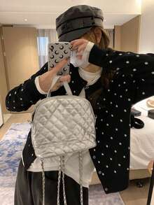 女士波点随机印花纽扣开襟毛衣，休闲秋冬上衣 - 黑色 - 查看 7