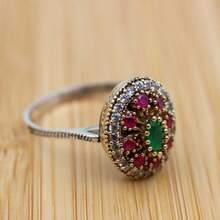 Nhẫn vàng hai tông màu đá Cubic Zirconia đỏ Boho cổ điển dành cho nữ Nhẫn bạc độc đáo Nhẫn thủ công Thổ Nhĩ Kỳ Quà tặng trang sức dự tiệc hàng ngày - Nhiều màu - Xem 7