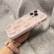 Pink Tulip Rainbow Transparent Phone Case, Minimalist Design, Compatible With IPhone 16/16 Plus/16 Pro/16 Pro Max, 15/15 Plus/15 Pro/15 Pro Max, 14/14 Plus/14 Pro/14 Pro Max, 13/13 Pro/13 Pro Max, 12/12 Pro/12 Pro Max, 11/11 Pro Max Waterproof Shockproof Anti-Fall Scratch Resistant - Pink - View 2