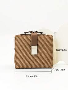 Carteira curta feminina de palha trançada, fecho de pressão em PU macio, porta-moedas multifuncional, porta-cartões, minimalista, leve, compacta e portátil, adequada para presentes de Natal para mulheres, carteira, carteira, carteira fofa - Castanho - Ver 5