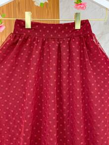 Ruffle Tulle Skirt With Polka Dots And Loose Evangelical Godet - Burgundy - View 5