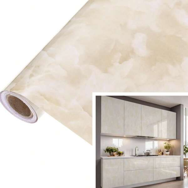 1 Rolle beige Marmor Tapete im minimalistischen Dekorationsstil, selbstklebend, abnehmbar, für Küche, Retro-Badezimmer, Wohnzimmer, Wand- und Möbeldekoration, Peel-and-Stick Marmortextur, handgefertigt, DIY, 15,7 Zoll/393,7/196,8/118,1/39,3 Zoll Wandpapier, Wandaufkleber, Wanddekoration, Tapeten-Aufkleber, Schlafzimmerdekoration, Heimdekoration