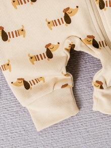 1pc Newborn Baby Boy Cute Dog Print Zipper Front Long Sleeve Jumpsuit, Suitable For 0-9 Months Daily Wear - Apricot - View 6
