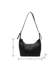 1 件小众设计柔软 PU 纯色时尚简约百搭单肩包，迷你腋下包手提包女士 - 黑色 - 查看 4