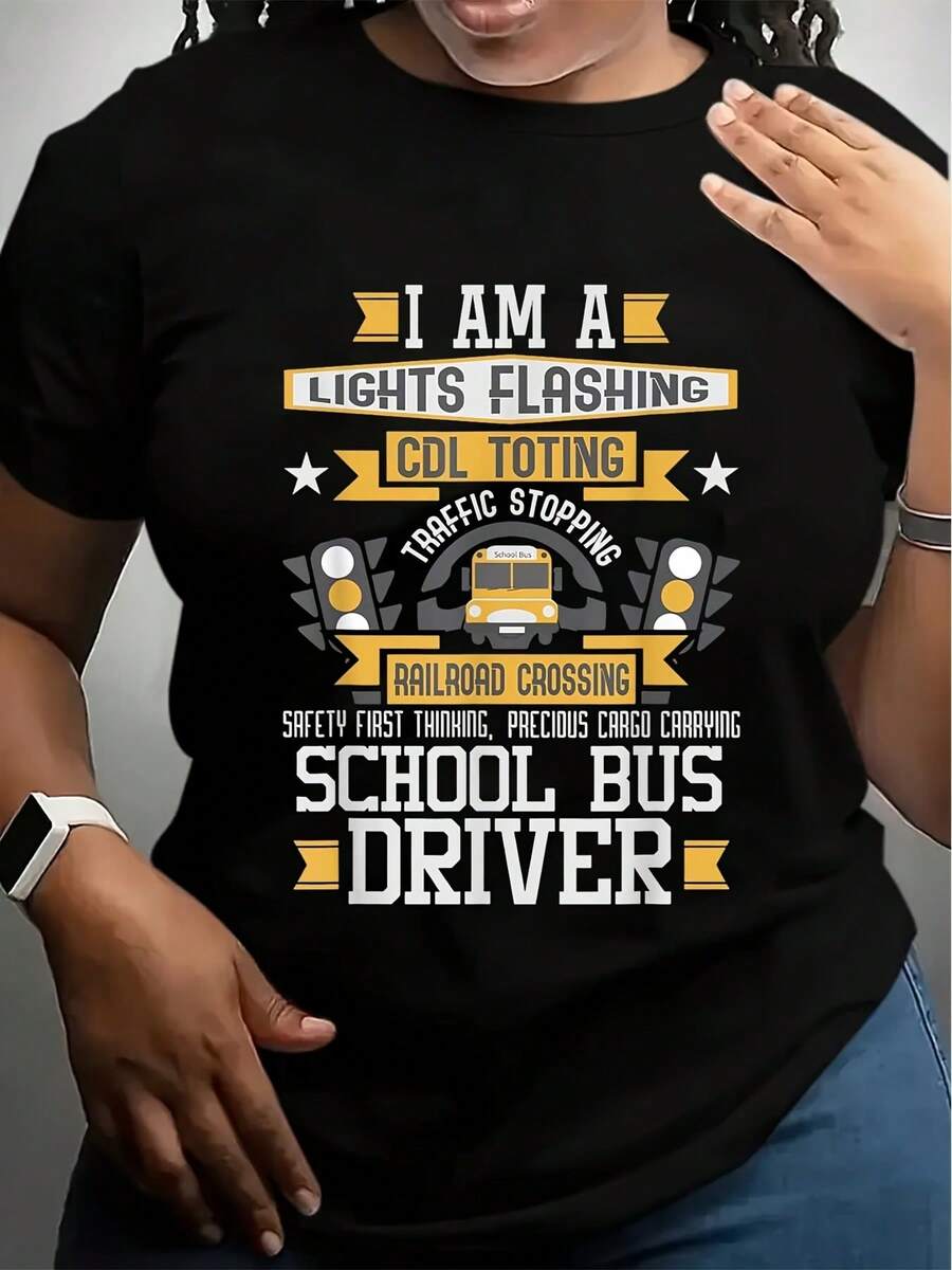 [Proud School Bus Driver Tee] Proud School Bus Driver - Funny Quotes Cotton T-Shirt For Men & Women, Breathable Crew Neck Tee, Perfect For Casual Outings & Casual Attire, Sizes S-XXXL - Black - View 1