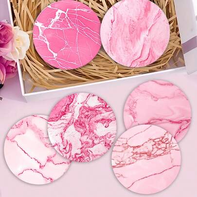 1套/4件/6件简约粉色大理石花纹图案硅藻泥杯垫，咖啡杯垫，家庭和餐厅多场合装饰，节日送礼，餐桌装饰，野餐装饰，主题派对装饰。