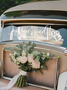 1pc Customized Wedding Car Decal, Window Sticker With Name And Date, Removable Adhesive Wedding Signage Sticker, Personalized Wedding Couple Decal, Wedding Bumper Sticker, Multifunctional, Durable, Decorative, Elegant, Cute, High-Quality, Modern, Colorful, Adorable, Comfortable, Fashionable, Unique - Multicolor - View 5