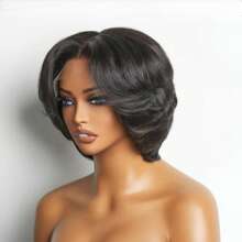 Peruka z koronką 4x4 z przodu, krótka peruka dla kobiet, włosy ludzkie, peruki bezklejowe, nałóż i idź, peruka Pixie Cut z ludzkich włosów, wstępnie wyrwane, wstępnie przycięte, peruka 4x4 z koronką z przodu, załóż i idź, warstwowa peruka typu bob na Halloween, do codziennego użytku