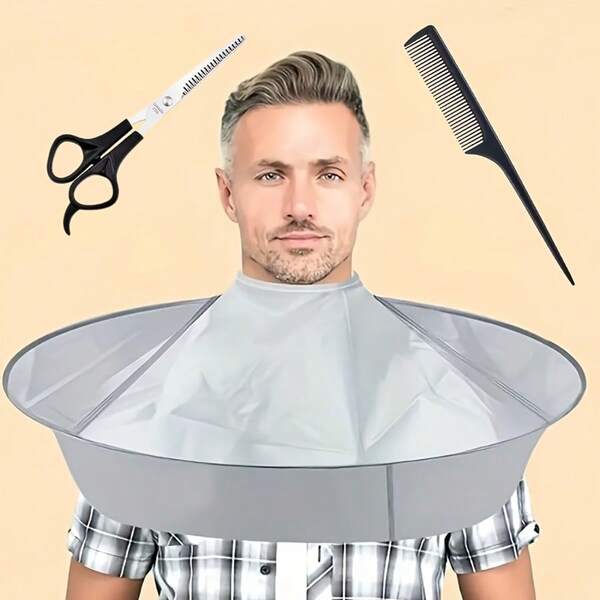 Juego de 3 piezas para cortar el cabello, tijeras de peluquería profesionales, tijeras para desfilar, recortadora de flequillo, capa de estilo ajustable, gorro de estilo plegable, peine negro, adecuado para salón y uso doméstico, para hombres y mujeres