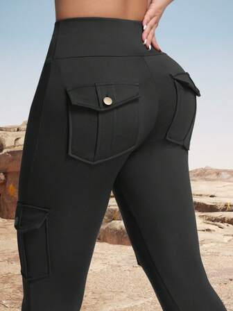 Women's Camouflage Pattern Outdoor Cargo Leggings, Pockets & Butt Lifting, Tight Fit Workout Leggings