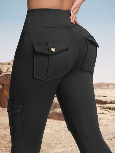 Women's Camouflage Pattern Outdoor Cargo Leggings, Pockets & Butt Lifting, Tight Fit Workout Leggings