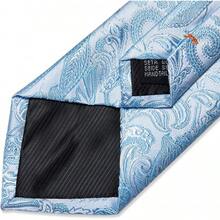 Silk Floral Necktie Set With Tie Clip, Handkerchief & Cufflinks - Light Blue Paisley - View 6