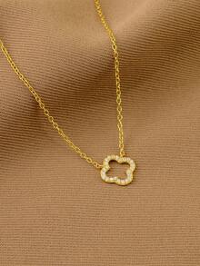 1 件 S925 纯银方晶锆石镂空三叶草/花朵项链，时尚颈链，生日、情人节、日常、派对、周年纪念珠宝礼物 - 金色 - 查看 3