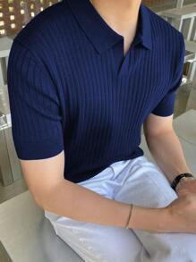 Polo de punto de manga corta con corte holgado y costillas finas para hombre ALTZTAR - Azul Marino - Ver 1