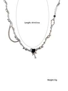 1pc Glamorous Black Heart & Faux Pearl Decor Pendant Necklace For Women For Wedding Party Jewelry Valentine's Day Gift Valentines,Mom,Mother,Mother's Day,Gift