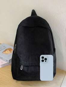 1 Balo du lịch màu trắng trơn đơn giản, tối giản, thường ngày, kiểu dáng trẻ trung, có ngăn đựng máy tính xách tay, dung tích lớn 16 inch, túi đựng máy tính, ba lô vải nhung, có dây đeo có thể điều chỉnh, nhiều ngăn, ba lô đựng sách, ba lô nhẹ, di động, có khóa kéo, mặt dây chuyền hình đám mây sang trọng, ba lô đi học cho học sinh mới tốt nghiệp, thanh thiếu niên, nữ sinh và sinh viên đại học, dùng cho các hoạt động ngoài trời, du lịch, trung học cơ sở và trung học phổ thông/đại học - màu đen - Xem 3