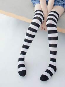 1 Pair Women's Christmas Striped Thigh High Socks, Suitable For Stage Performance, Cosplay, Party, Winter Warmth, Y2K Style - Multicolor - View 4