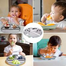 Set Of 2 Stainless Steel Baby Plates With Suction Cup, Split Children's Plates With Removable Silicone Suction Cup, Children's Plate With Dividers, Baby Crockery Set