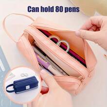 1 pieza Estuche para lápices de gran capacidad y doble capa - Tela de Oxford duradera, diseño de doble cremallera, portátil con asas resistentes y correa desmontable, opciones de varios colores para organización escolar, de oficina y de viaje, organizador de suministros de oficina, diseño de dos niveles, cremalleras de alta calidad, Trousse Scolaire>Ecol,Trousse Scolaire