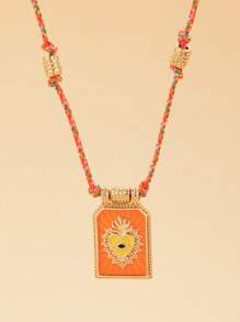 1pc Fashionable Minimalist Colorful Heart-Shaped Tarot Card Pendant Necklace, Suitable For Holidays Gift And Daily Wear