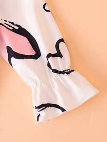 女童爱心图案睡裙，儿童休闲短袖荷叶边下摆家居服连衣裙，女童夏季睡衣，中长款，适合幼儿和小女孩 - 黑與白 - 查看 7