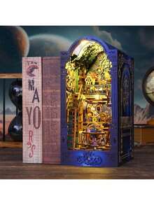Book Nook Kit, 3D Wooden Puzzle, DIY Miniature House Kit For Book Nook Shelf Insert Decoration, Magic Book House Stand, Bookshelf - Explore The Universe - 查看 1