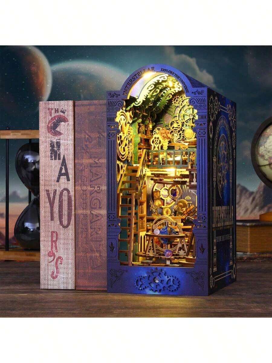 Book Nook Kit, 3D Wooden Puzzle, DIY Miniature House Kit For Book Nook Shelf Insert Decoration, Magic Book House Stand, Bookshelf - Explore The Universe - 查看 1