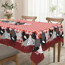 1pc Vintage Farmhouse Round & Rectangular Tablecloth, Multiple Sizes, Rooster Red Plaid Pattern Print Design, Suitable For Spring/Summer, Kitchen, Picnic, Fits Easter, Birthday, Mother's Day, Graduation, Wedding Gifts - Multicolor - View 6