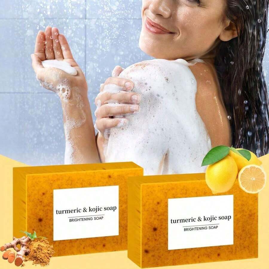 Lemon Turmeric Kojic Soap,Natural Handmade Soap,Turmeric Soap Bar For Face And Body, Smooth Skin Tumeric Soap,Deep Cleansing Soap For Men & Women (3 PCS)