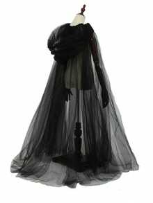 1pc Bride Shawl Halloween Party Cloak Ghost Bride Shawl Witch Vampire Cosplay Game Hooded Cape Horror Party Festival Costume Props Ideal Choice(300*150cm/118*59in)