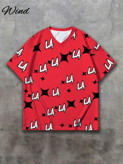 Street Life Men's Letter Print Loose Short Sleeve Graphic T-Shirt, Street Style Design For Spring, Summer, Autumn