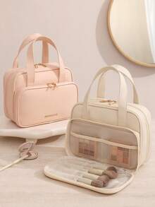 1pc Portable PU Leather Makeup Bag, Large Capacity Professional Cosmetic Organizer Pouch With Zipper, Brush & Pencil Holders, Waterproof Material, Multi-Compartment Design, Easy To Clean, Multifunctional Travel Toiletry Bag, Suitable As Birthday, Mother's Day, Christmas Gift, Beach Bag, Back To School Toiletry Bag - Multicolor - View 10