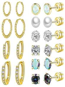 5 件/10 件/21 件/套时尚不锈钢耳钉套装，钛钢水钻高品质耳环套装，适合男女日常佩戴